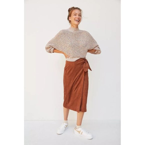 ANTHROPOLOGIE New Lauren Sueded Wrap Midi Skirt - Picture 5 of 7